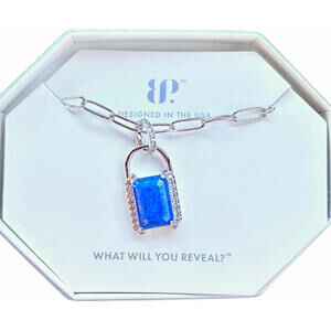 Bomb Party LOCK Necklace "Centered Grace" Genuine Lapis on Rhodium NK96170